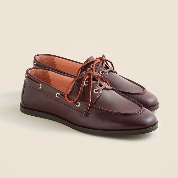 126. J. CREW Boat shoes Milan Brown leather $238 NEW Sz 7.5 - Picture 1 of 2